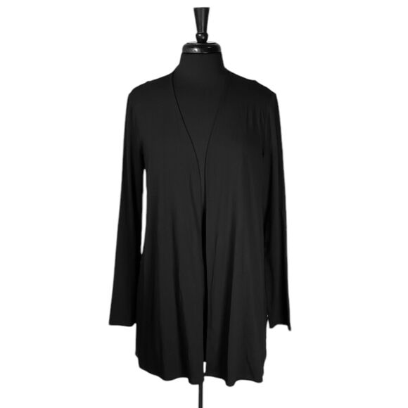 J. Jill Wearever Collection Jacket Black Stretch Open Front Smocked Cardigan M - Picture 1 of 9